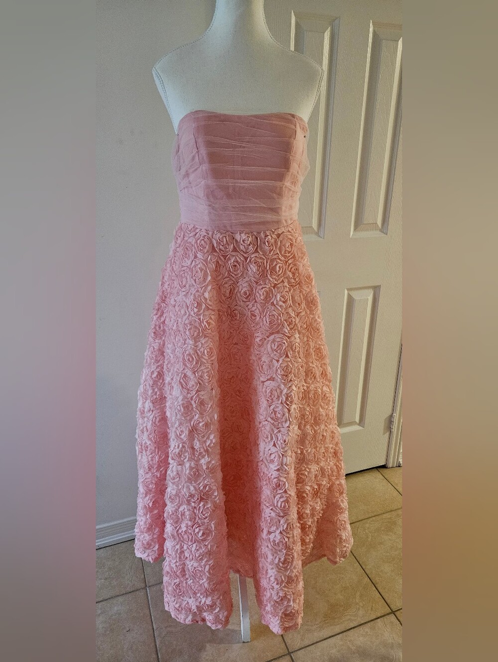 SHEIN Strapless Blush Rosette Midi Dress